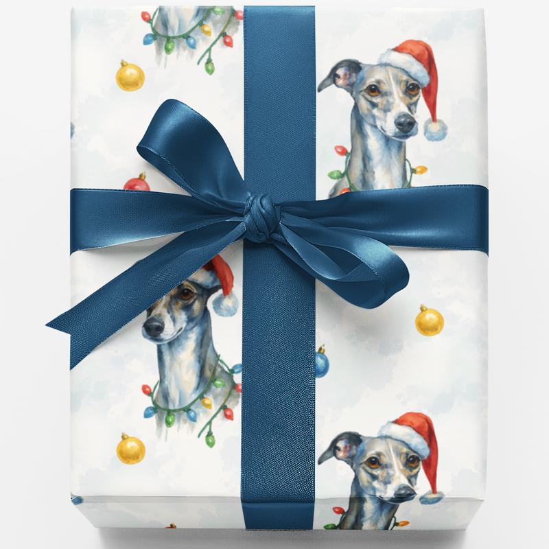 Sleighhound Dog Holiday Gift Wrap, Whippet Christmas Wrapping Paper, Santa Hat Whippet Wrapping Paper, Dog Lover Xmas Present Gift Wrap Roll
