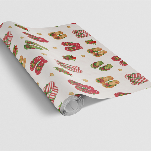 Beach Holiday Gift Wrap, Tropical Christmas Flip Flop Wrapping Paper, Coastal Xmas Gift Wrapping Paper, Summer Holiday Presen