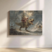 Dinosaur Christmas Canvas Wall Art, Santa Riding T-Rex Canvas Print, Humorous Holiday Canvas, Whimsical Xmas Decor, Novelty Dino Fan Present