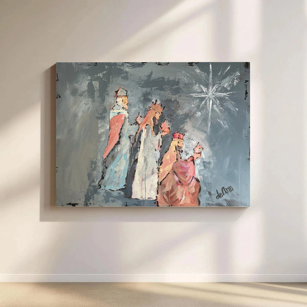 Holy Nativity Religious Canvas Wall Art, Three Wise Men Star of Bethlehem Canvas, Christian Christmas Canvas Print, Faith Hom