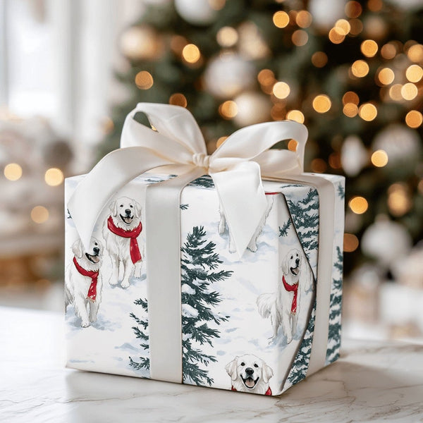 Winter Dog Christmas Gift Wrap, Golden Retriever Wrapping Paper, Adorable Golden Retriever Present Paper, Holiday Dog Lover C