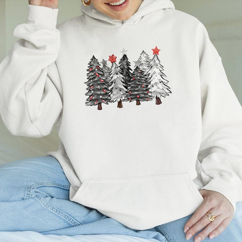 Minimalist Pine Forest Hoodie, Christmas Tree Hoodie, Modern Winter Nature Sweatshirt, Comfy Holiday Graphic Hoodie, Holiday Present for Her
