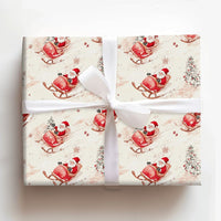 Sleigh Ride Christmas Gift Wrap, Watercolor Santa Wrapping Paper, Winter Holiday Present Wrapping Paper, Traditional Santa Sleigh Gift Wrap