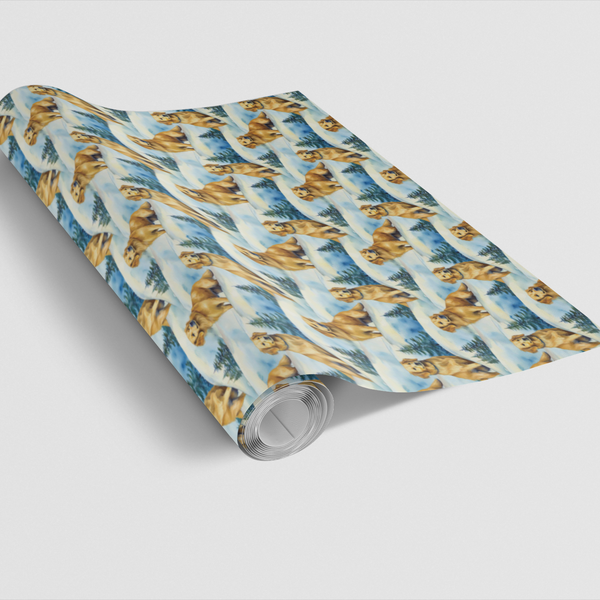 Snowy Forest Dog Wrapping Paper, Golden Retriever Christmas Wrapping Paper, Winter Puppy Gift Wrap, Holiday Present Paper for