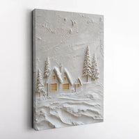 Comfy Snowy Cabins Landscape Poster, Winter Village Snow Cottage Canvas Wall Art, Rustic Christmas Holiday Decor, Wintertime Canvas Print