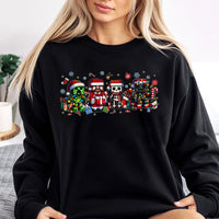 Retro Block Character Sweatshirt, Pixel Gamer Christmas Sweatshirt, Humorous Video Game Holiday Sweatshirt, Festive Gaming Sweater Present
