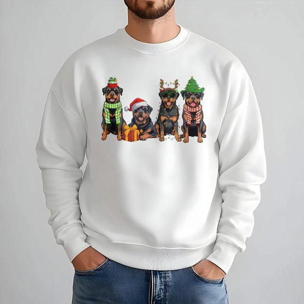 Adorable Festive Dogs Holiday Sweater, Rottweiler Christmas Sweatshirt, Dog Lover Crewneck, Winter Pup Pullover, Xmas Animal 
