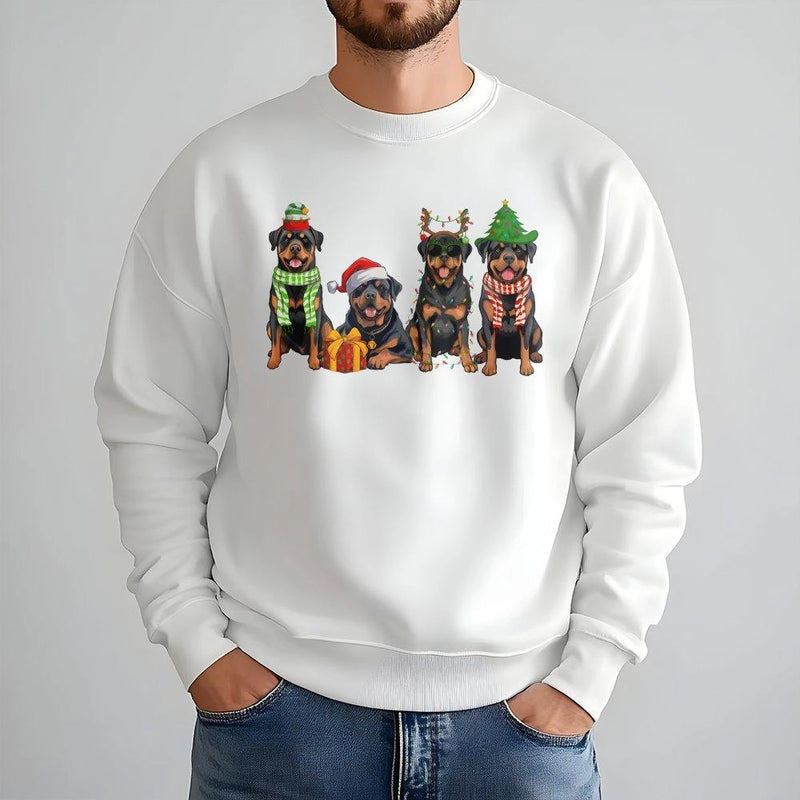Adorable Festive Dogs Holiday Sweater, Rottweiler Christmas Sweatshirt, Dog Lover Crewneck, Winter Pup Pullover, Xmas Animal Lover Present