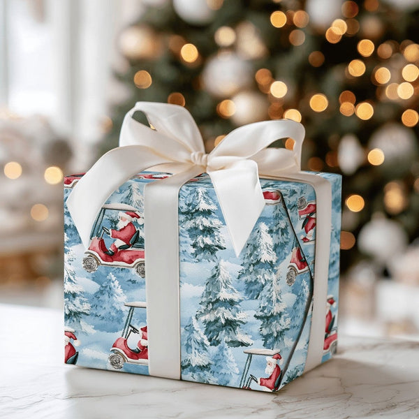 Golf Cart Santa Gift Wrap, Golf Santa Christmas Wrapping Paper, Humorous Golfer Holiday Wrapping Paper, Winter Golf Fan Prese