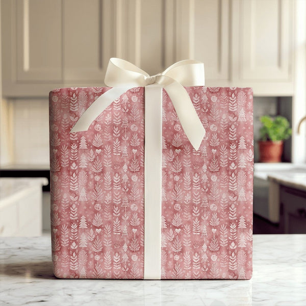 Nordic Winter Forest Gift Wrap Roll, Rustic Christmas Wrapping Paper, Botanical Tree Present Wrap, Holiday Snowflake Gift Wra
