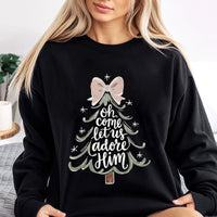 Christian Christmas Tree Sweatshirt, Oh Come Let Us Adore Him Sweatshirt, Aesthetic Faith Holiday Sweater, Religious Xmas Crewneck Present