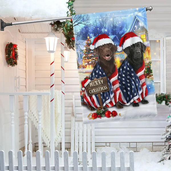 Patriotic American Flag Santa Hat Dog Flag, Labrador Christmas Garden Flag, Double-Sided Lab Holiday Yard Flag, Dog Lover Xma