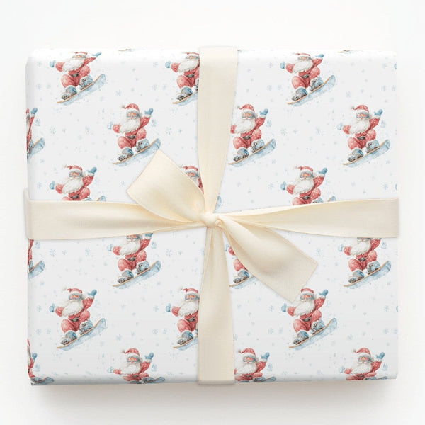 Watercolor Santa Gift Wrap, Snowboarding Santa Wrapping Paper, Winter Sports Wrapping Paper, Holiday Gift Wrap, Christmas Pre