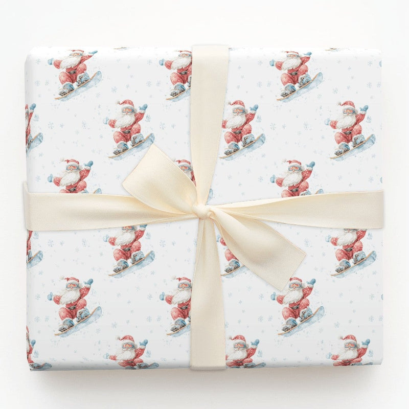 Watercolor Santa Gift Wrap, Snowboarding Santa Wrapping Paper, Winter Sports Wrapping Paper, Holiday Gift Wrap, Christmas Present Paper