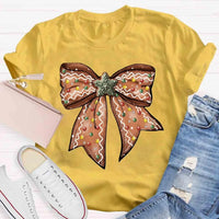 Adorable Holiday Gingerbread Tee, Christmas Gingerbread Bow T-Shirt, Retro Christmas Graphic Shirt, Festive Xmas Tee, Holiday Present for Women