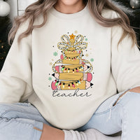 Pencil Tree Coquette Bow Sweater, Teacher Christmas Sweatshirt, Adorable School Holiday Crewneck, Retro Teacher Xmas Sweatshirt, Educator Present