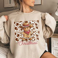 Western Gingerbread Man Sweatshirt, Howdy Christmas Sweatshirt, Retro Cowboy Sweatshirt, Cowprint Xmas Crewneck, Holiday Season Present