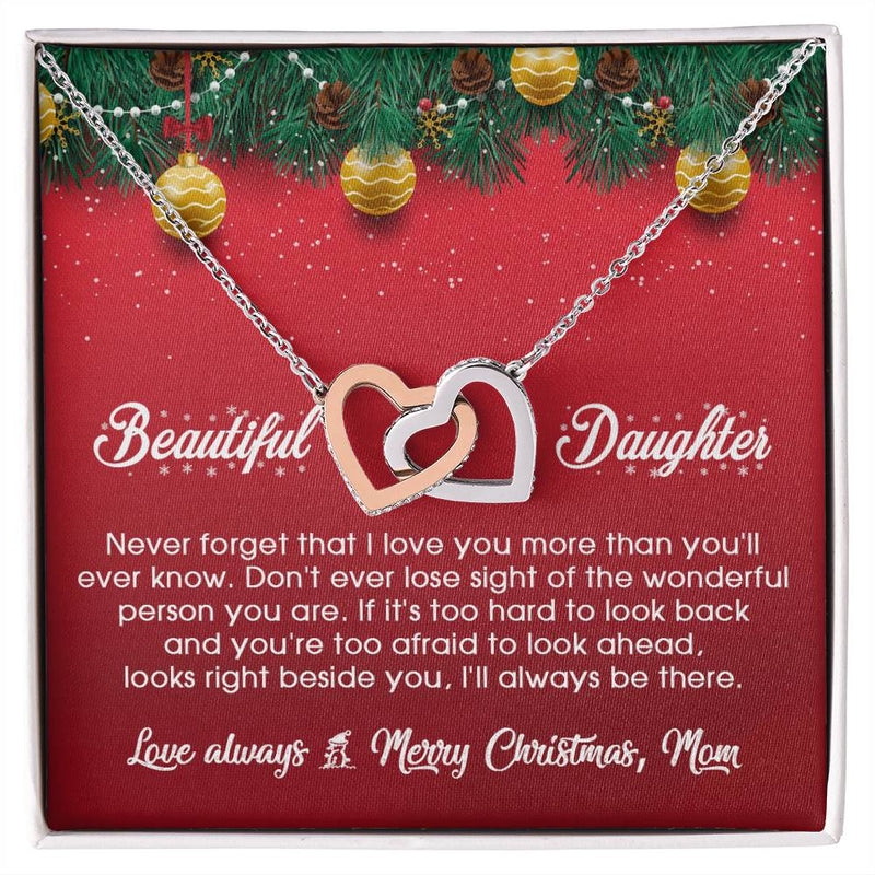 CZ Double Heart Pendant, Interlocking Hearts Necklace for Daughter, Mom to Daughter Jewelry, Meaningful Christmas Birthday Present for Her