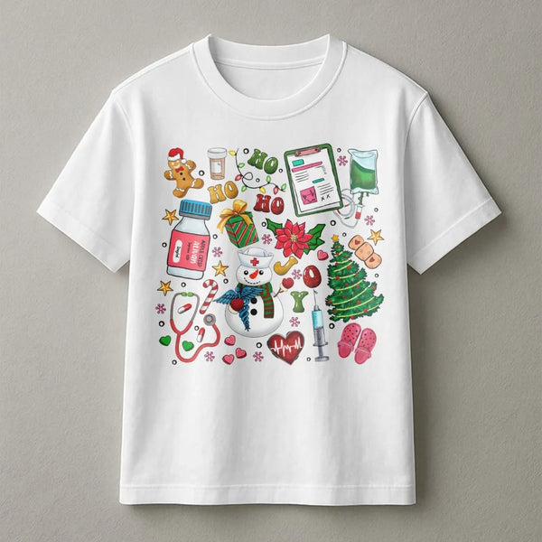 Medical Holiday Graphic Shirt, Nurse Christmas T-Shirt, RN Nursing Student Tee, Festive Healthcare Worker Graphic T-Shirt, Ho