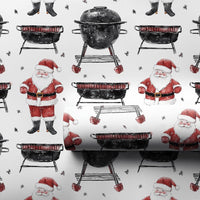 Grill Master Gift Wrap, BBQ Santa Wrapping Paper, Humorous Charcoal Grill Christmas Wrapping Paper, Cookout Holiday Gift Wrapping Paper