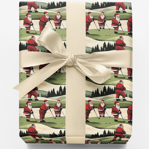 Golfer Holiday Fairway Gift Wrap, Golf Santa Christmas Wrapping Paper, Country Club Xmas Wrapping Paper, Golf Lover Gift Wrap