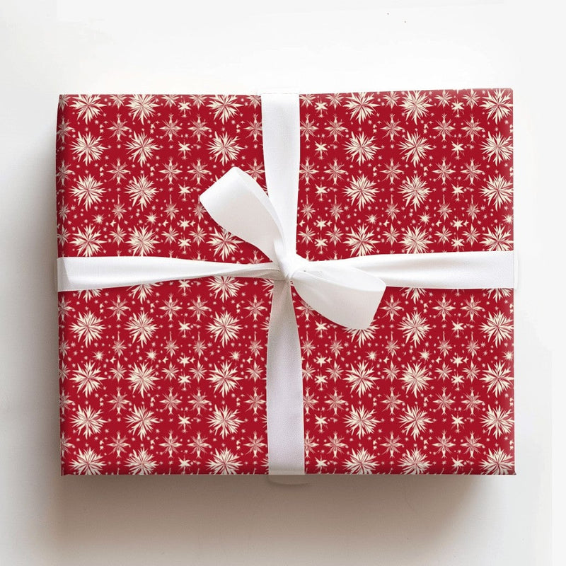 Cream Snowflake Gift Wrap, Red Snowflake Wrapping Paper, Elegant Christmas Wrapping Paper, Winter Holiday Present Wrap Roll