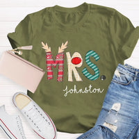 Custom Name Classic Holiday Graphic Tee, Personalized Christmas Teacher T-Shirt, Merry Christmas Educator Shirt, Teacher Xmas Present Tee