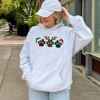 Plaid Leopard Reindeer Hoodie, Christmas Dog Paw Hoodie, Adorable Pet Lover Hooded Sweatshirt, Winter Holiday Graphic Hoodie, Dog Mom Xmas Present