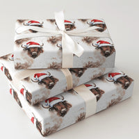 Santa Hat Buffalo Gift Wrap, Bison Christmas Wrapping Paper, Watercolor Animal Holiday Wrapping Paper, Winter Wildlife Gift Wrapping Paper