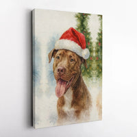 Festive Dog Holiday Wall Decor, Watercolor Pit Bull in Santa Hat Christmas Canvas Art, Adorable Winter Pup Decor, Christmas Pit Bull Canvas Art