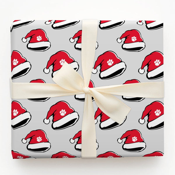 Dog Cat Christmas Gift Wrap, Paw Print Santa Hat Wrapping Paper, Holiday Pet Lover Wrapping Paper, Festive Animal Holiday Gif