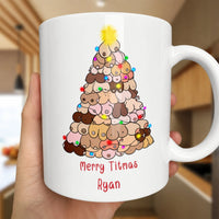 Humorous Boob Tree Christmas Coffee Mug, Merry Titmas Ceramic Mug, Sarcastic Holiday Graphic Cup 11oz 15oz, Adult Humor Xmas Present