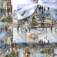 Watercolor Eiffel Tower Gift Wrap, Paris Christmas Wrapping Paper, French Holiday Scene Wrapping Paper, Parisian Winter Gift Wrap Roll
