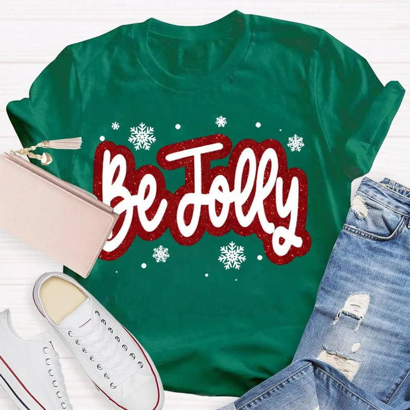 Snowflake Holiday Winter Graphic Tee, Be Jolly Christmas Shirt, Adorable Merry Xmas T-Shirt, Holiday Season Apparel Present for Men Women