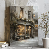 Snowy Christmas Village Scene Wall Art, Vintage Toy Shop Canvas Print, Nostalgic Holiday Poster Digital Download, Winter Wall Decor