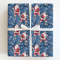 Ice Hockey Christmas Gift Wrap, Hockey Santa Wrapping Paper, Dark Blue Sports Holiday Gift Wrap, Winter Hockey Player Gift Wrapping Paper