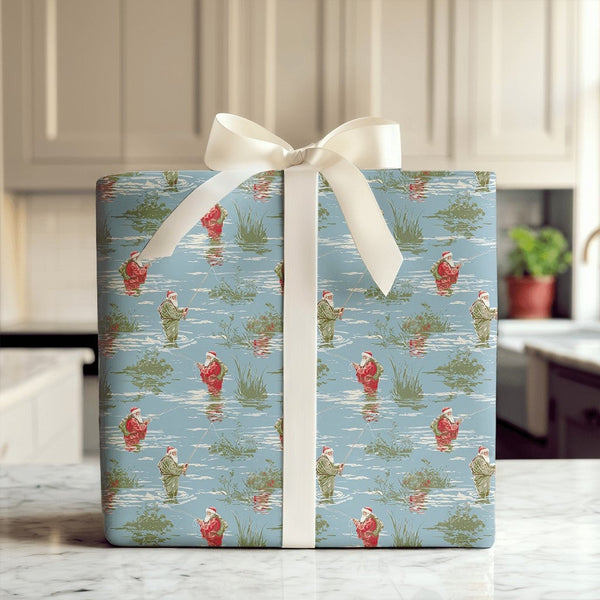 Humorous Angler Santa Gift Wrap, Fly Fishing Santa Wrapping Paper, Outdoor Christmas Present Paper, Fisherman Holiday Gift Wr