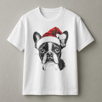 Santa Hat Frenchie Shirt, Boston Terrier Christmas T-Shirt, Adorable Holiday Dog Graphic Tee, Festive Puppy T-Shirt, Xmas Present for Dog Lovers