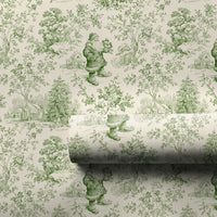 Green Toile Christmas Wrapping Paper, Vintage Santa Toile Wrapping Paper, Retro Holiday Gift Wrap, Classic Santa Winter Paper, Present Wrap