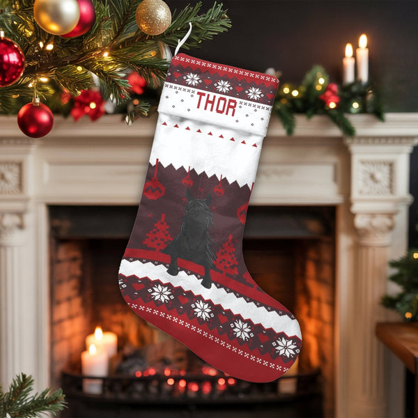 Ugly Sweater Pet Holiday Stocking, Long-Haired Dog Christmas Stocking, Custom Name Velboa Stocking, Fireplace Mantle Decor, D