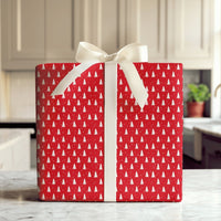 Red Snowflake Holiday Gift Wrap, Christmas Tree Wrapping Paper, Festive Red and White Wrapping Paper, Adorable Xmas Gift Wrap, Winter Gift Wrap