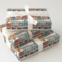 Snowy European Market Gift Wrap, Christmas Village Wrapping Paper, Holiday Town Square Wrapping Paper, Festive Winter Street Gift Wrap