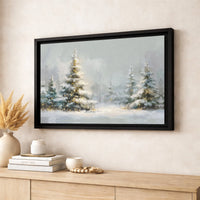 Winter Landscape with Christmas Trees Print, Snowy Forest Canvas Wall Art, Rustic Pine Woodland Holiday Poster, Digital Download