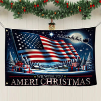 Winter Santa Sleigh Garden Flag, American Flag Christmas House Flag, Patriotic Holiday Yard Flag, Double Sided Xmas Lawn Banner Present