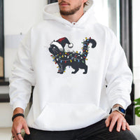 Black Kitten Tangled Holiday Lights Sweatshirt, Christmas Cat Hoodie, Humorous Festive Feline Pullover, Adorable Cat Mom Xmas Graphic Hoodie