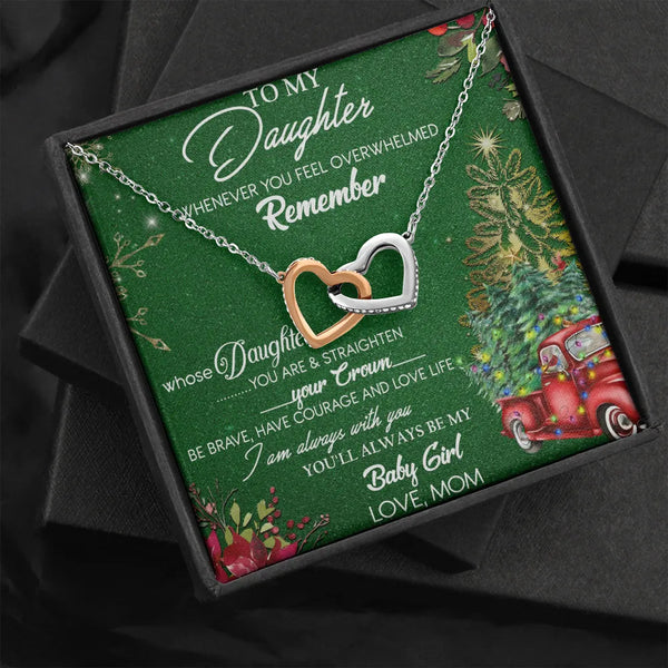Surgical Steel Heart Pendant Necklace, To My Daughter Interlocking Hearts Necklace, Meaningful Christmas Jewelry Present from