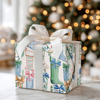 Festive Rain Boot Holiday Gift Wrap, Watercolor Wellington Boot Christmas Wrapping Paper, 90 GSM Fine Art Paper, Winter Present Wrap