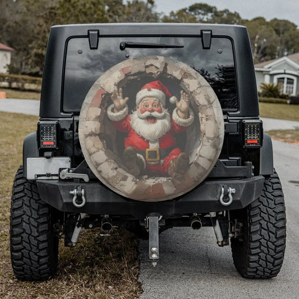 Humorous Santa Claus Tire Cover, Santa Chimney Spare Tire Cover, Christmas Holiday Spare Tire Cover, Festive Xmas Car Decor, 