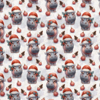 Festive Hippopotamus Gift Wrap, Jolly Hippo Christmas Wrapping Paper, Adorable Animal Holiday Present Paper, Unique Xmas Wrapping Paper Roll