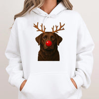 Reindeer Antler Lab Hoodie, Chocolate Lab Christmas Hoodie, Humorous Dog Lover Sweatshirt, Holiday Retriever Dog Hoodie, Xmas Pet Lover Present